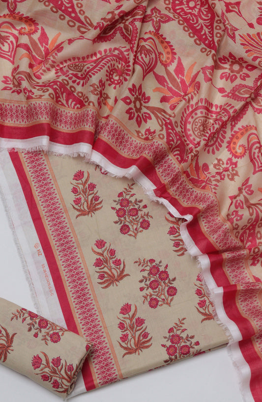 HZ Printed Cambric Unstitched 3 Piece Suit - D-07 - HZ26CMO - Pink - Summer Collection