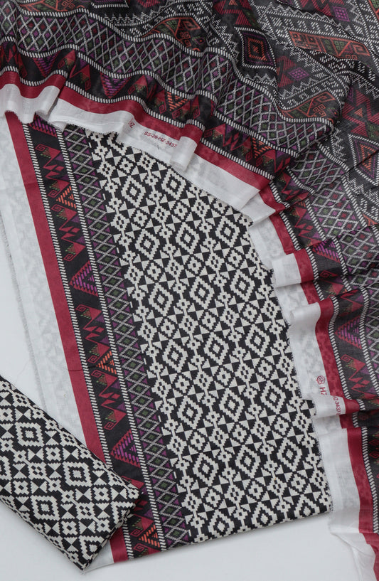 HZ Printed Cambric Unstitched 3 Piece Suit - D-19 - HZ26CMO - Black - Summer Collection