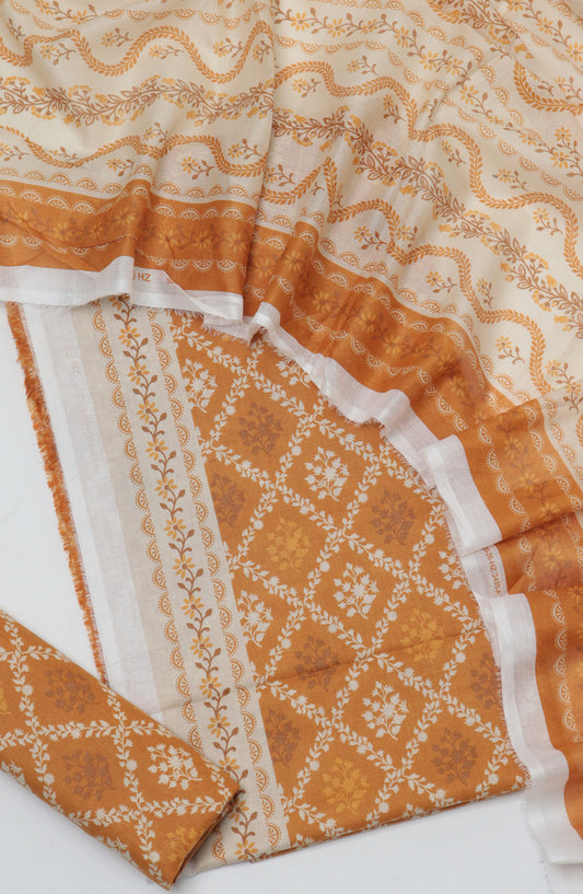 HZ Printed Cambric Unstitched 3 Piece Suit - D-17 - HZ26CMO - Rust - Summer Collection