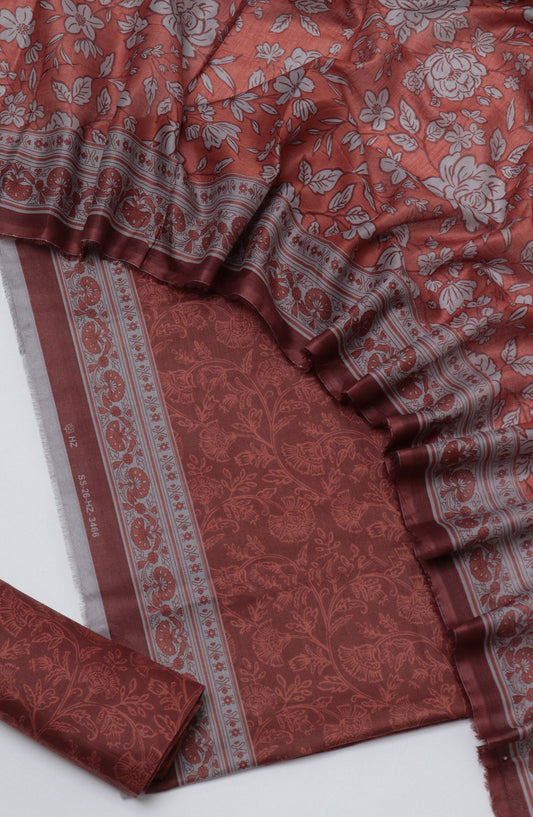 HZ Printed Cambric Unstitched 3 Piece Suit - D-02 - HZ26CMO - Brown - Summer Collection