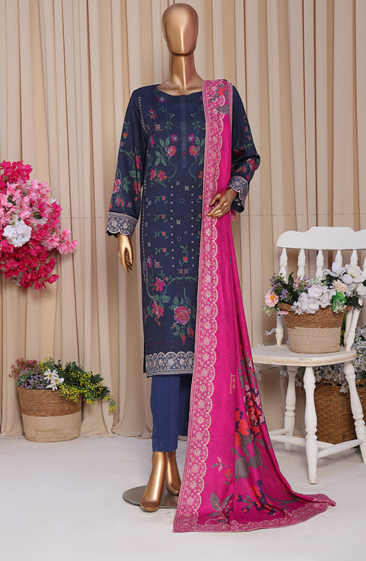 HZ Textile Digital Printed Linen Slub Unstitched 3 Piece Suit - LSD-308 - HZ25LNSL - Blue - Winter Collection