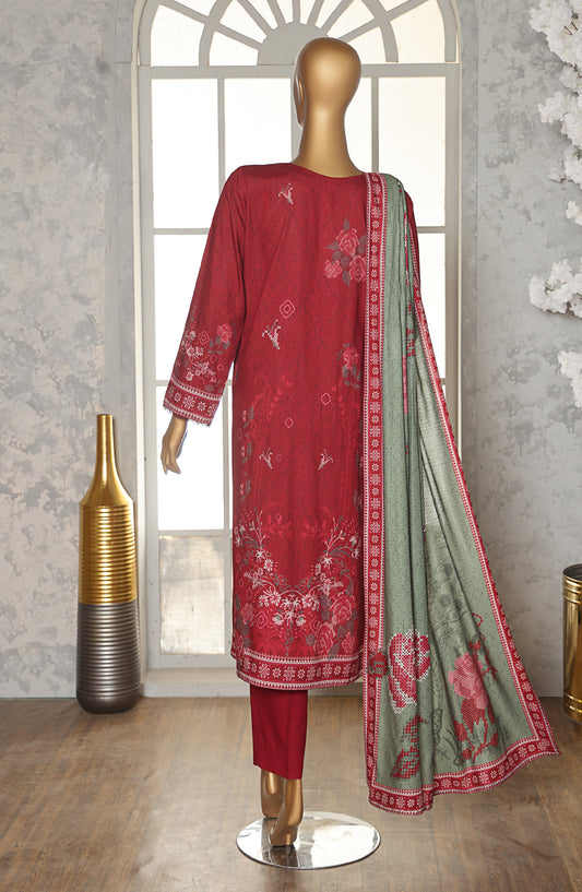 HZ Textile Digital Printed Linen Slub Unstitched 3 Piece Suit - LSD-307 - HZ25LNSL - Red - Winter Collection