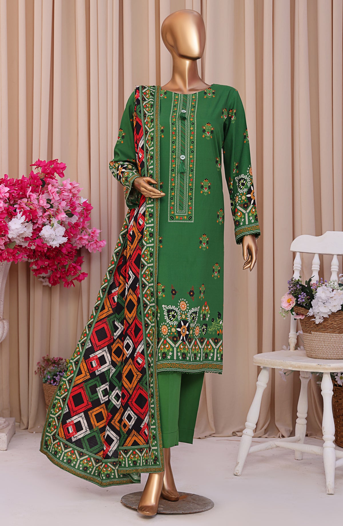 HZ Textile Digital Printed Linen Slub Unstitched 3 Piece Suit - LSD-301 - HZ25LNSL - Green - Winter Collection