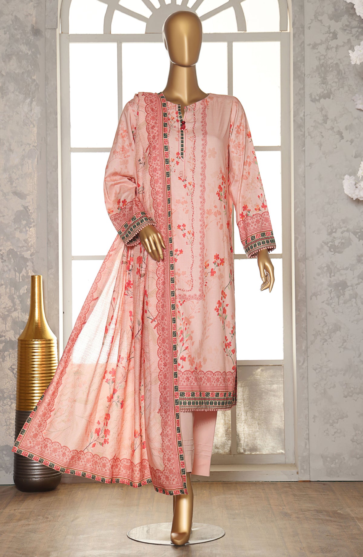 HZ Textile Digital Printed Linen Slub Unstitched 3 Piece Suit - LSD-305 - HZ25LNSL - Pink - Winter Collection