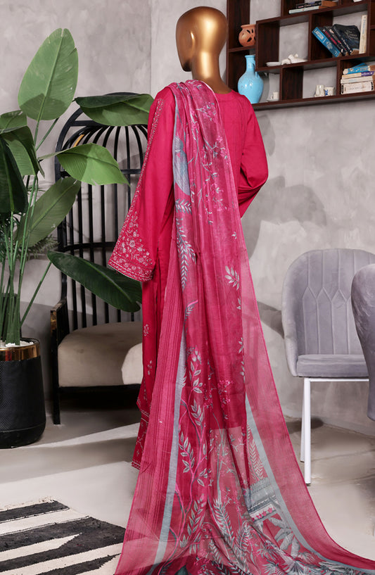 Muse by HZ Textile Embroidered Cotton Stitched 3 Piece Suit - SSJ-2503 Shocking Pink - HZ25MCSSJV2 - Summer Collection
