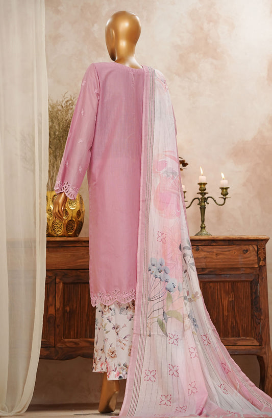 HZ Textile Chikankari Slub Stitched 3 Piece Suit - SSPE-3P-006 Tea Pink - HZ25CHKSS - Summer Collection