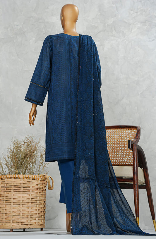 HZ Textile Embroidered Chikankari Stitched 3 Piece Suit - Navy LPE-3P-508 - HZ25PPCEV5 - Summer Collection