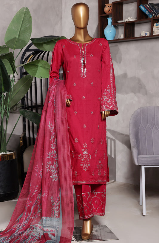 Muse by HZ Textile Embroidered Cotton Stitched 3 Piece Suit - SSJ-2503 Shocking Pink - HZ25MCSSJV2 - Summer Collection