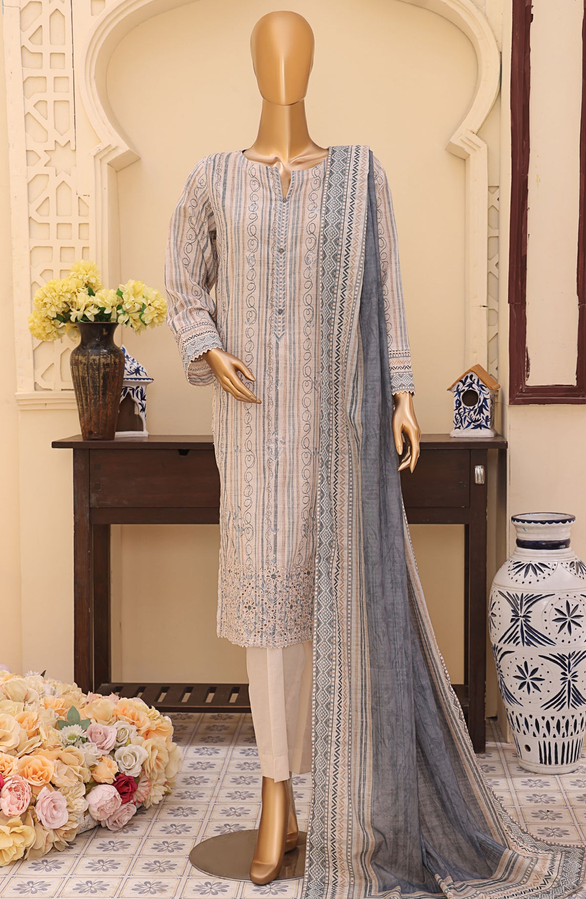 Mehak by HZ Textile Embroidered Lawn Unstitched 3 Piece Suit - MEC-502 - HZ25MehakV2 - Off White - Summer Collection