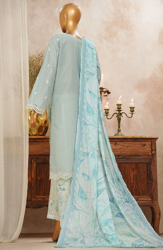HZ Textile Chikankari Slub Stitched 3 Piece Suit - SSPE-3P-005 Baby Blue - HZ25CHKSS - Summer Collection