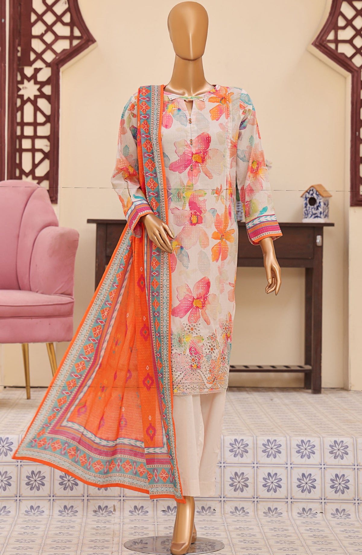 Mehak by HZ Textile Embroidered Lawn Unstitched 3 Piece Suit - MEC-510 - HZ25MehakV2 - Off White - Summer Collection