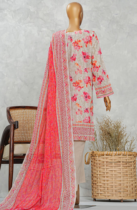 HZ Textile Embroidered Chikankari Stitched 3 Piece Suit - Beige Floral LPE-3P-509 - HZ25PPCEV5 - Summer Collection