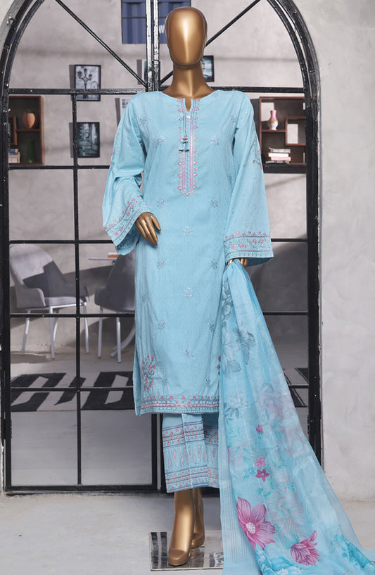 Muse by HZ Textile Embroidered Cotton Stitched 3 Piece Suit - SSJ-2502 Blue - HZ25MCSSJV2 - Summer Collection