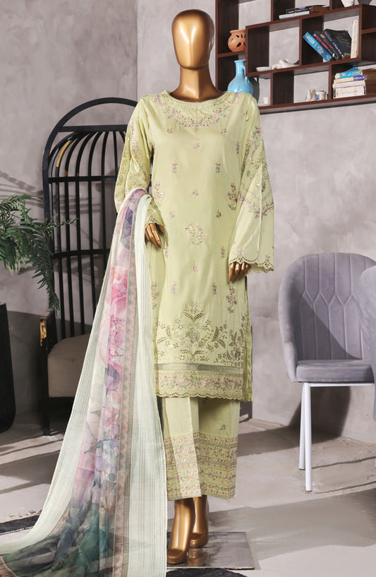 Muse by HZ Textile Embroidered Cotton Stitched 3 Piece Suit - SSJ-2501 Green - HZ25MCSSJV2 - Summer Collection
