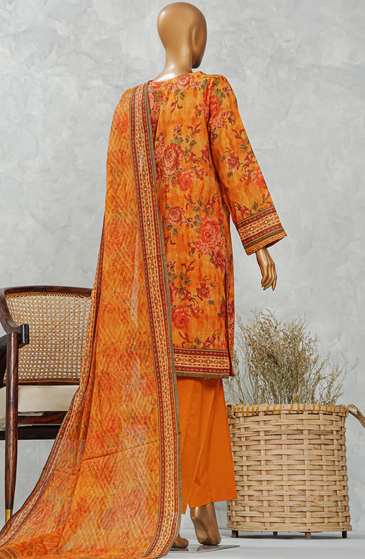 HZ Textile Embroidered Chikankari Stitched 3 Piece Suit - Mustard LPE-3P-510 - HZ25PPCEV5 - Summer Collection