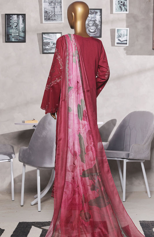 Muse by HZ Textile Embroidered Cotton Stitched 3 Piece Suit - SSJ-2501 Maroon - HZ25MCSSJV2 - Summer Collection
