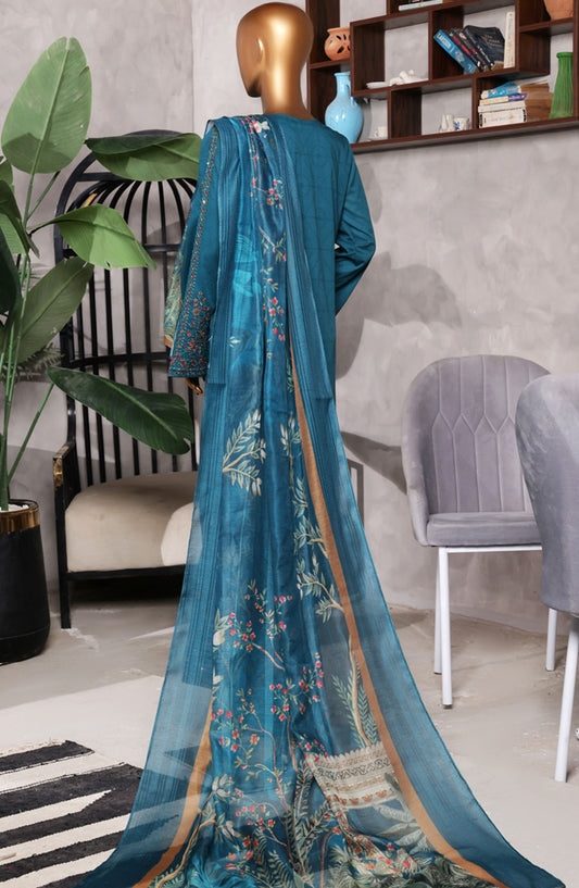 Muse by HZ Textile Embroidered Cotton Stitched 3 Piece Suit - SSJ-2503 Teal - HZ25MCSSJV2 - Summer Collection