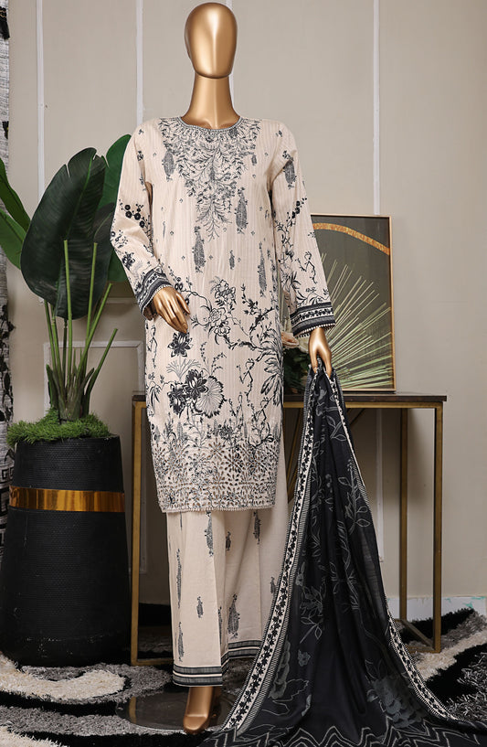 Nayab by HZ Textile Embroidered Lawn Unstitched 3 Piece Suit - NPE-ART-04 - HZ25NYBV3 - Beige - Summer Collection