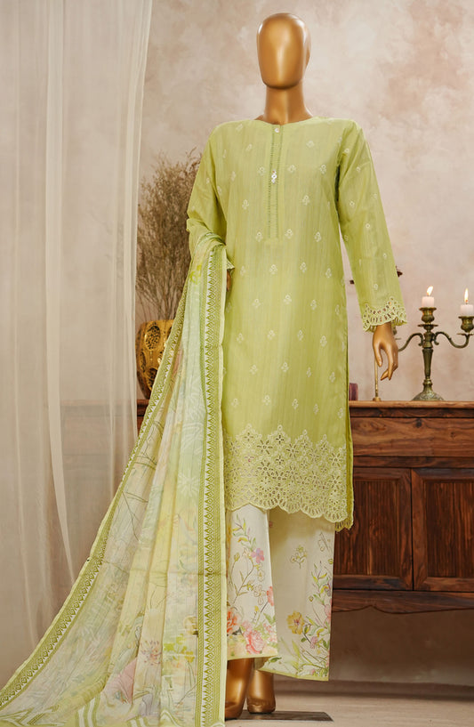 HZ Textile Chikankari Slub Stitched 3 Piece Suit - SSPE-3P-002 Green - HZ25CHKSS - Summer Collection