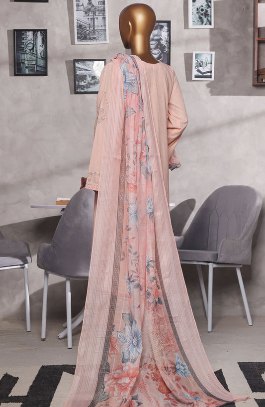 Muse by HZ Textile Embroidered Cotton Stitched 3 Piece Suit - SSJ-2502 Peach - HZ25MCSSJV2 - Summer Collection