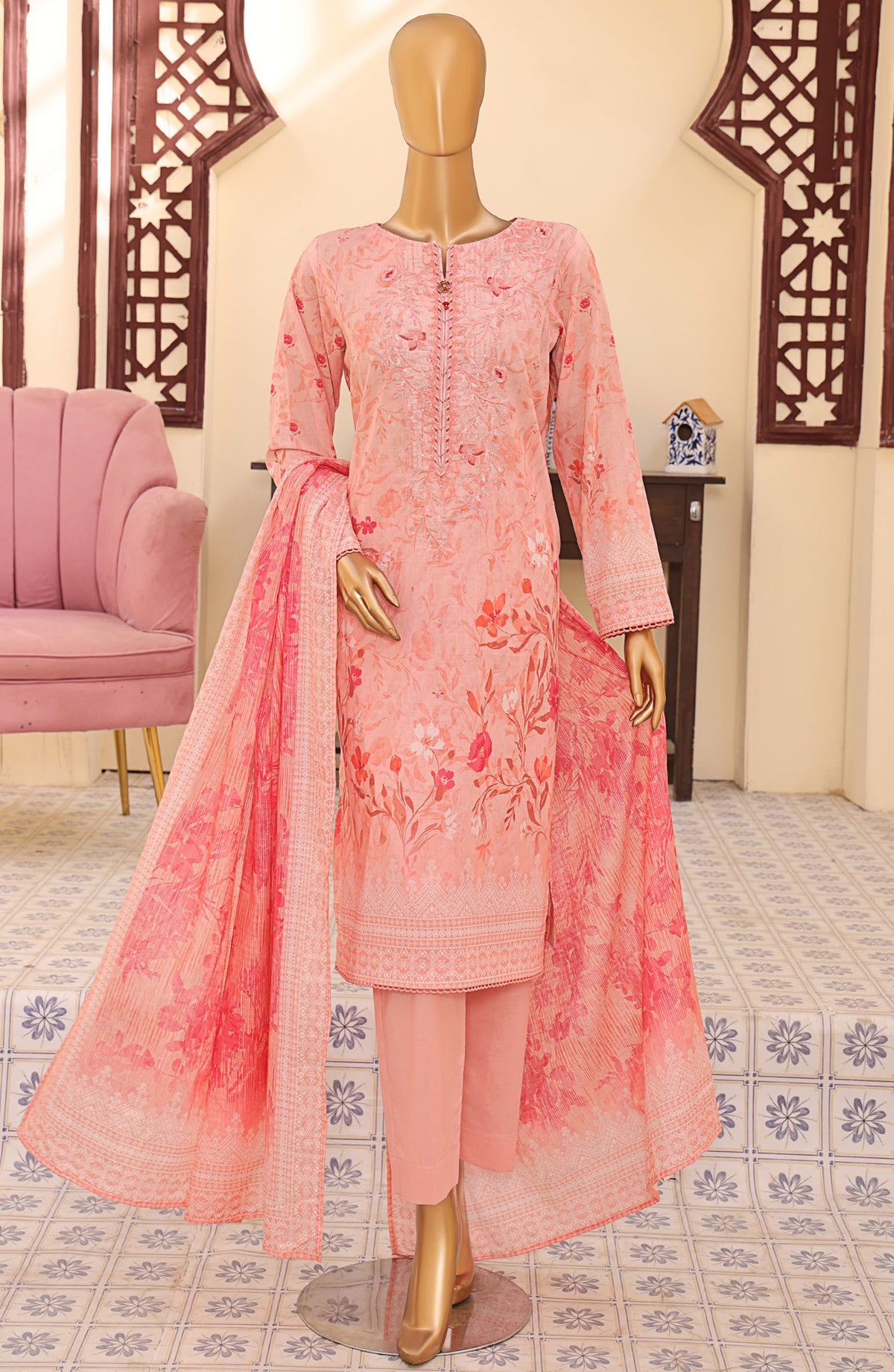Mehak by HZ Textile Embroidered Lawn Unstitched 3 Piece Suit - MEC-501 - HZ25MehakV2 - Pink - Summer Collection