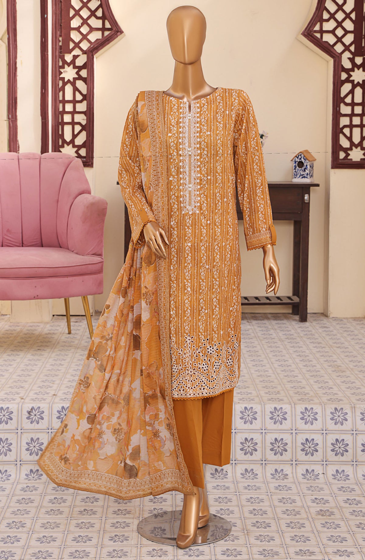 Mehak by HZ Textile Embroidered Lawn Unstitched 3 Piece Suit - MEC-505 - HZ25MehakV2 - Mustard - Summer Collection