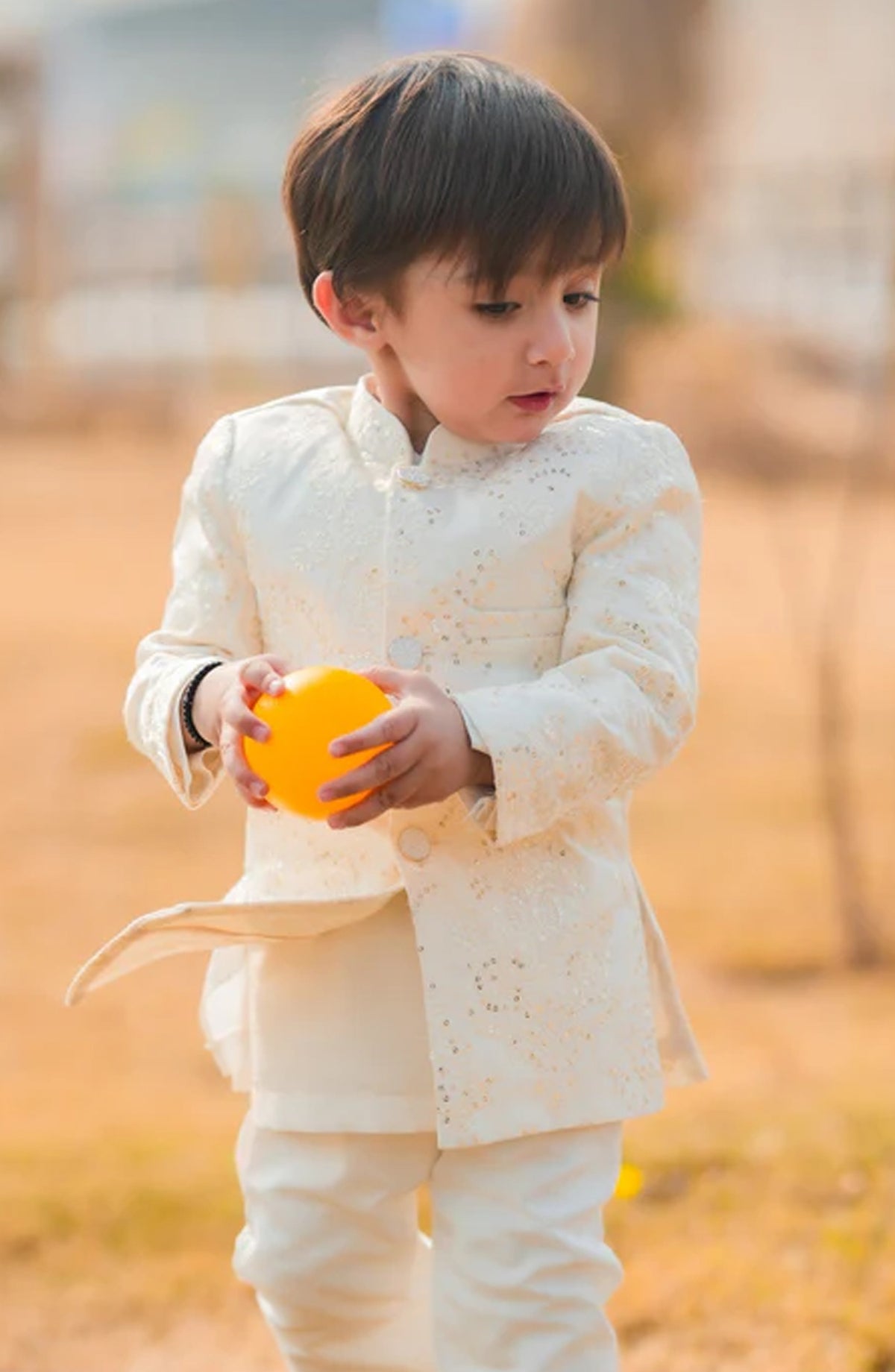 Hassan Jee Exclusive Pearl White Open Embroidered Jamawar shervani -S23 - HSN25SHR - Boys Festive Collection