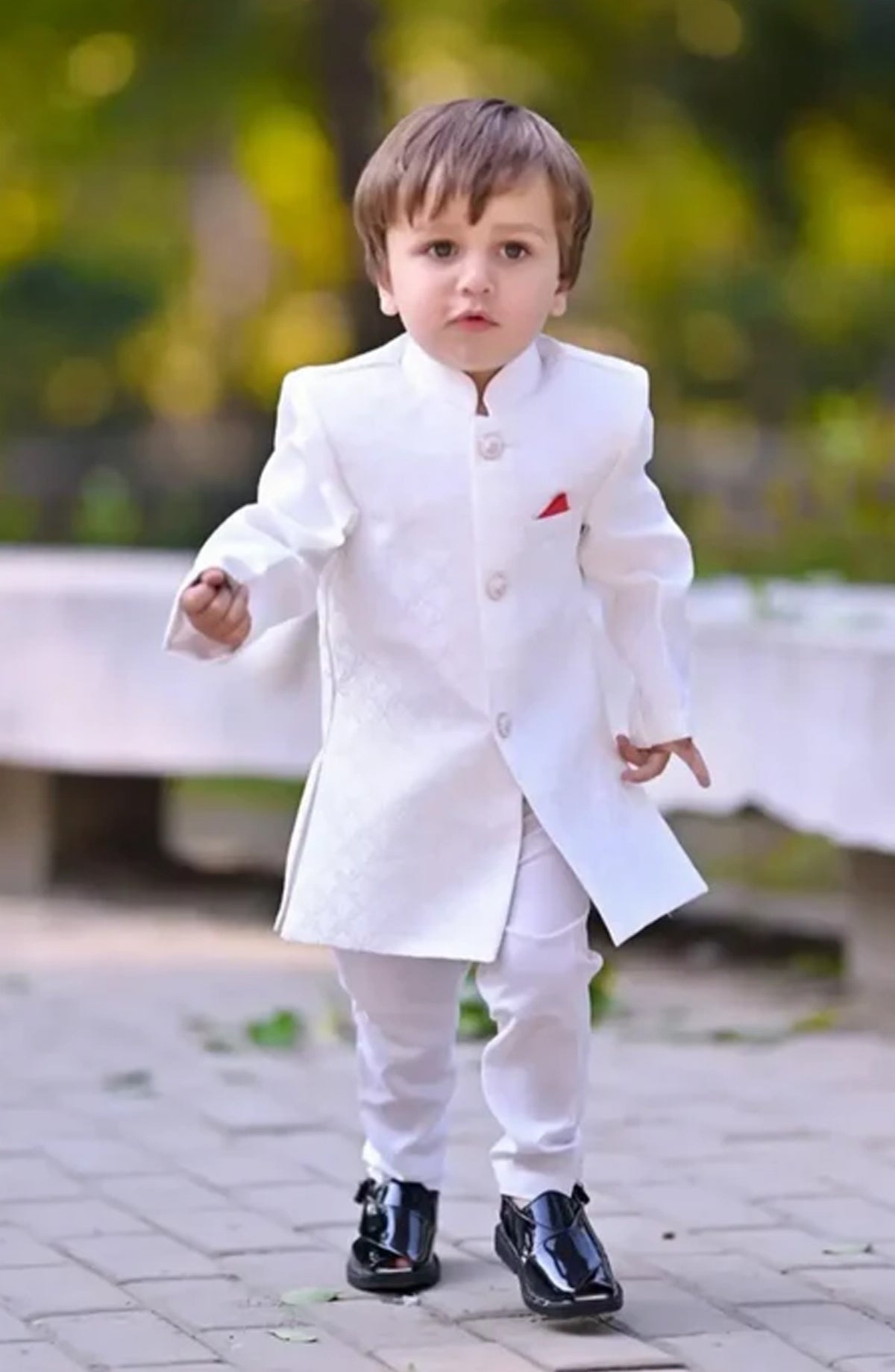 Hassan Jee Exclusive Off white Plain Jamawar Shervani - S6 - HSN25SHR - Boys Festive Collection