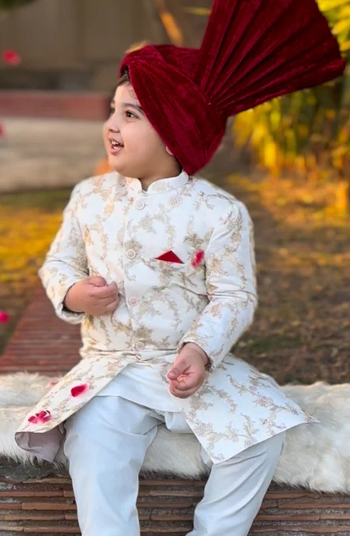 Hassan Jee Exclusive Golden Mysore Sequence Embroidered Jamawar Sherwani - S10 - HSN25SHR - Boys Festive Collection