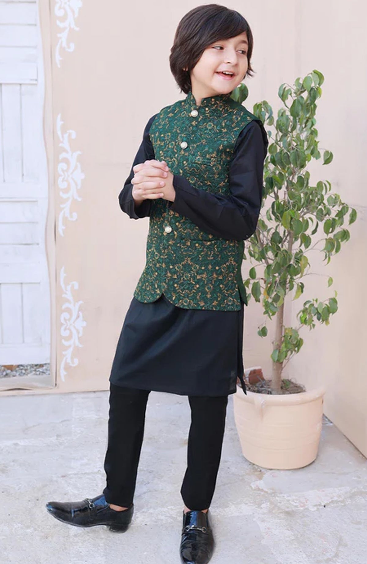 Leaf Green Embroidered Waistcoat only - V25 - HSN25WST - Boys Formal Collection