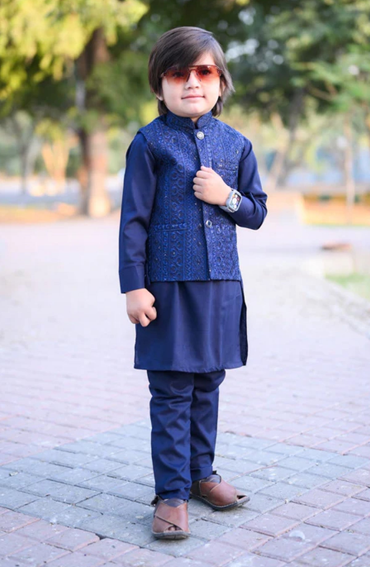 Blue Embroidered Waistcoat only EW33 - HSN25WST - Boys Formal Collection