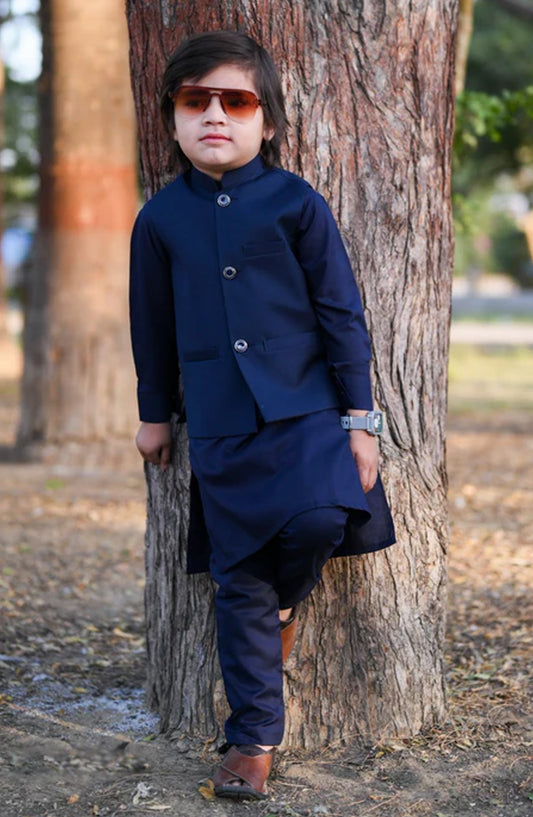 Plain Blue Waistcoat Suit EW32 - HSN25SUW - Boys Formal Collection