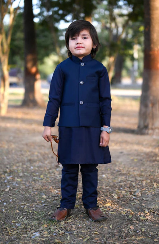 Plain Blue Waistcoat Suit EW32 - HSN25SUW - Boys Formal Collection