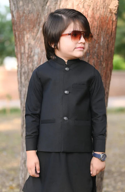 Plain Black Waistcoat Suit EW29 - HSN25SUW - Boys Formal Collection
