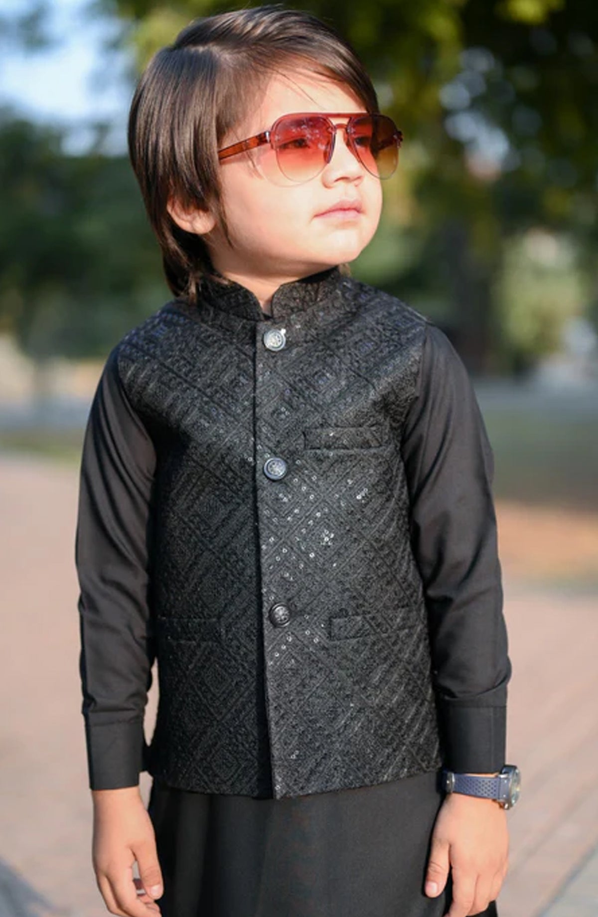 Black Sequence Embroidered Waistcoat only EW27 - HSN25WST - Boys Formal Collection