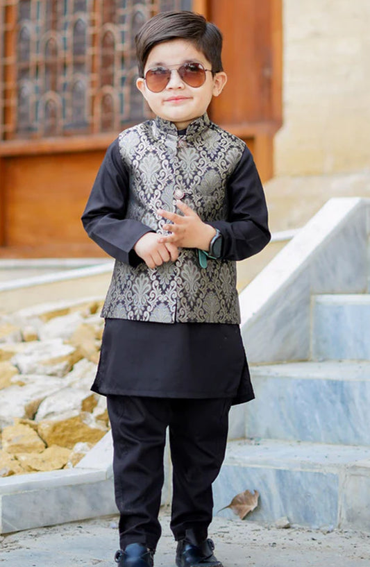 Black Waistcoat Suit - WKS 016 - HSN25SUW - Boys Formal Collection