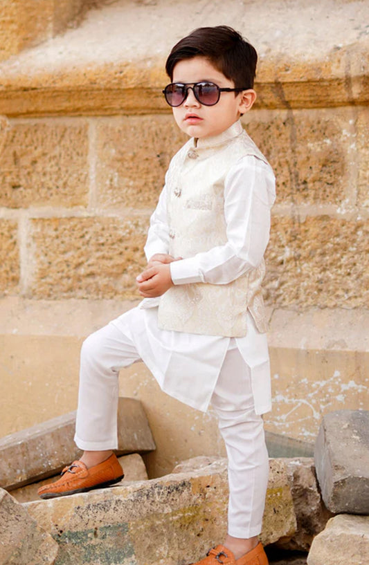 Off White Waistcoat Suit - WKS 015 - HSN25SUW - Boys Formal Collection
