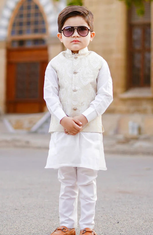 Off White Waistcoat Suit - WKS 015 - HSN25SUW - Boys Formal Collection