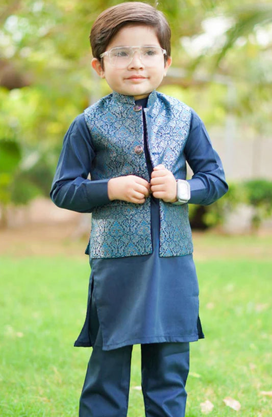 Metallic blue waistcoat only EW18 - HSN25WST - Boys Formal Collection