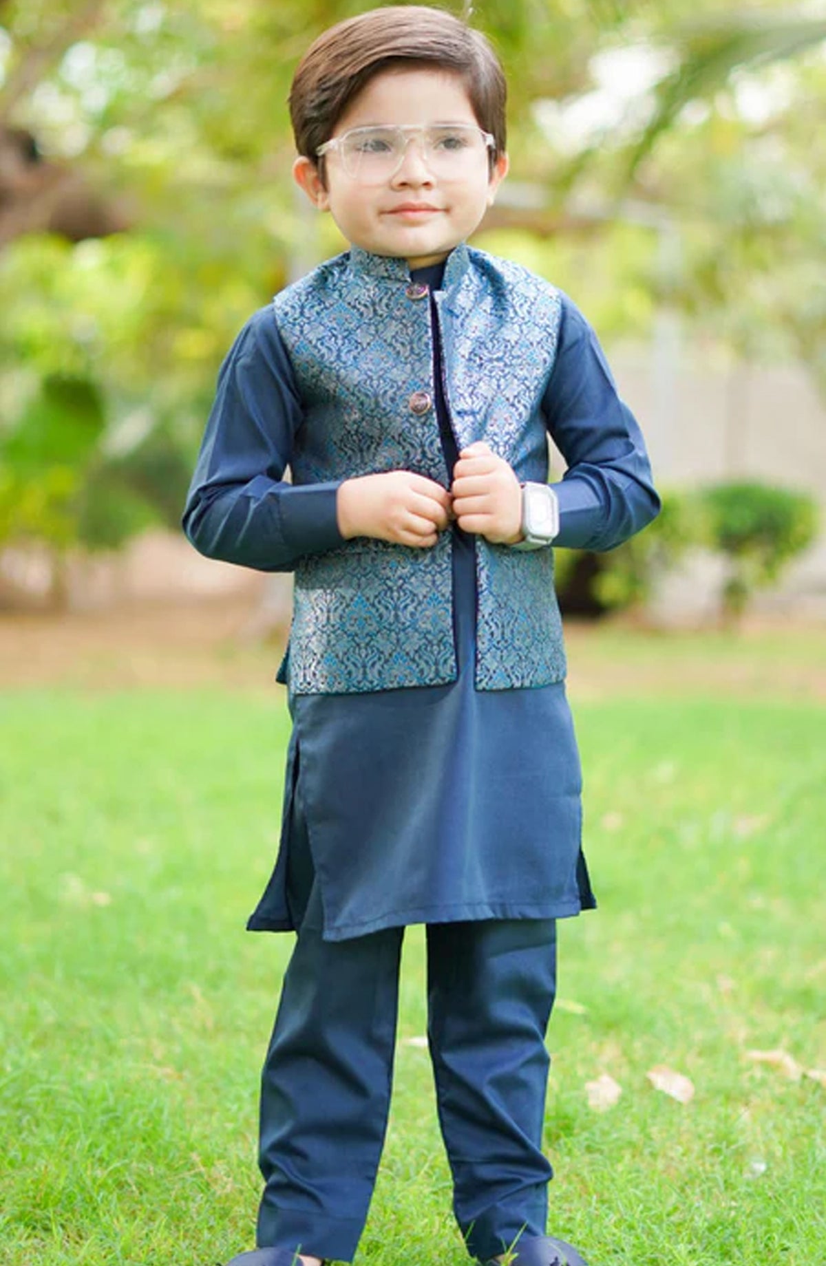 Metallic blue waistcoat only EW18 - HSN25WST - Boys Formal Collection