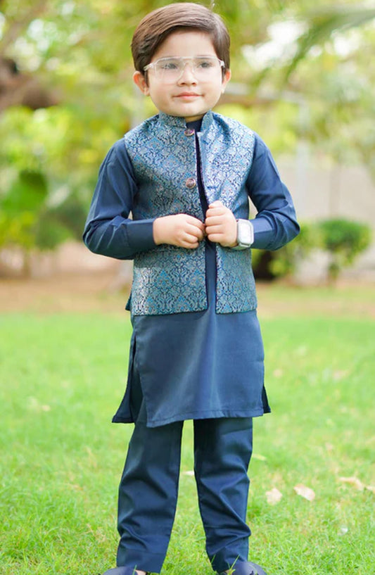 Metallic blue waistcoat only EW18 - HSN25WST - Boys Formal Collection