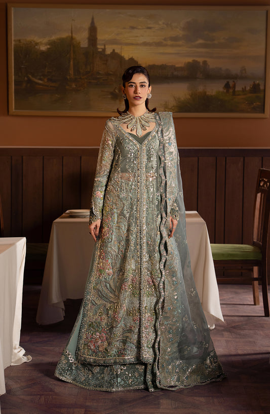 Hayat by Afrozeh Embroidered Organza Unstitched 3 Piece Suit - AFH-25-01 MAHVES - AF25HYT - Green - Wedding Formals Collection