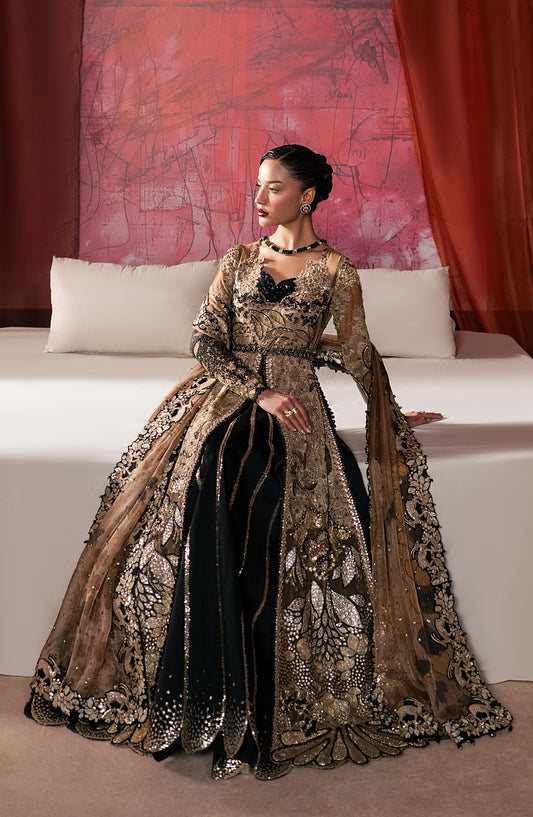 Hayat by Afrozeh Embroidered Organza Unstitched 3 Piece Suit - AFH-25-02 RAYYAN - AF25HYT - Black - Wedding Formals Collection