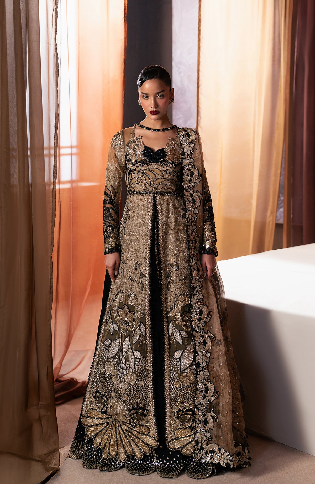 Hayat by Afrozeh Embroidered Organza Unstitched 3 Piece Suit - AFH-25-02 RAYYAN - AF25HYT - Black - Wedding Formals Collection