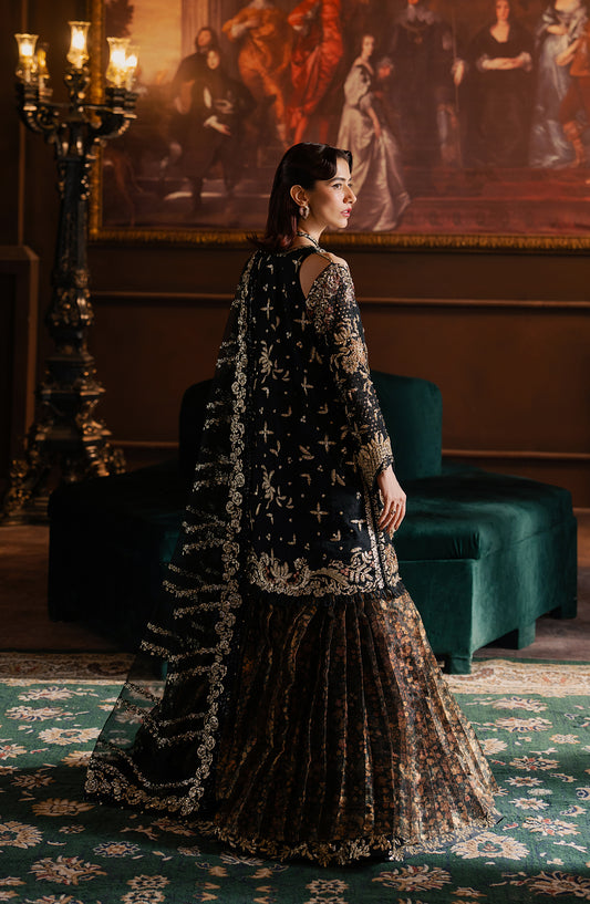 Hayat by Afrozeh Embroidered Organza Unstitched 3 Piece Suit - AFH-25-07 SARAVE - AF25HYT - Black - Wedding Formals Collection