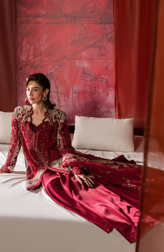 Hayat by Afrozeh Embroidered Organza Unstitched 3 Piece Suit - AFH-25-08 RAWAAYAT - AF25HYT - Red - Wedding Formals Collection