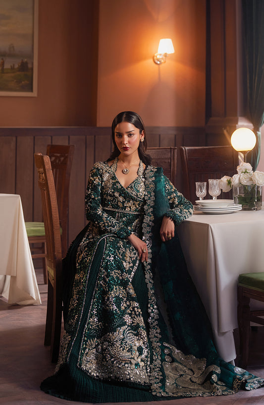 Hayat by Afrozeh Embroidered Raw Silk Unstitched 3 Piece Suit - AFH-25-06 ZAREENAH - AF25HYT - Green - Wedding Formals Collection