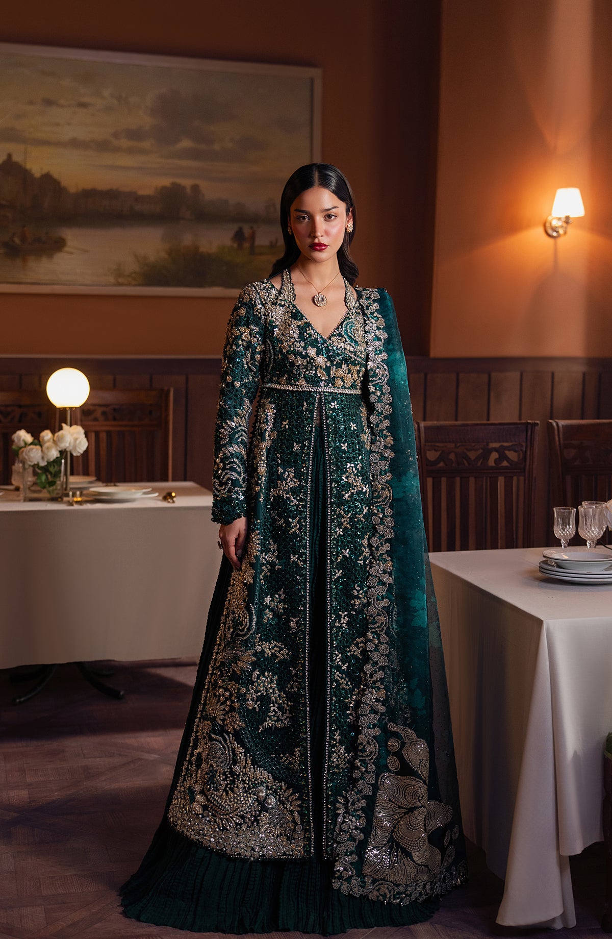 Hayat by Afrozeh Embroidered Raw Silk Unstitched 3 Piece Suit - AFH-25-06 ZAREENAH - AF25HYT - Green - Wedding Formals Collection