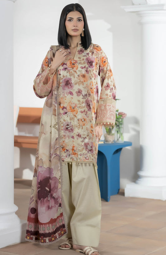 Hayat by Johra Embroidered Lawn Unstitched 3 Piece Suit - JS-52 - JH26HYT - Beige - Summer Collection