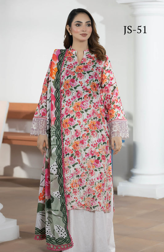 Hayat by Johra Embroidered Lawn Unstitched 3 Piece Suit - JS-51 - JH26HYT - Pink - Summer Collection